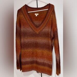 a.n.a Women's Size XL Long Sleeve V-Neck Color Block Chain Knit Sweater